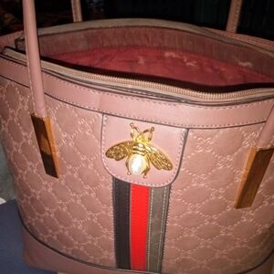 Mauve Bee Monogrammed Handbag